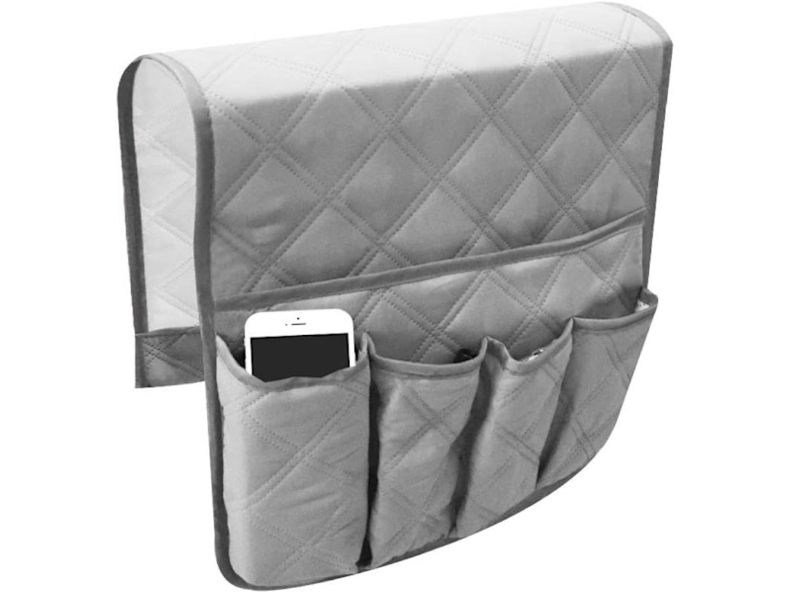 Porta controle Remoto para Poltrona, Feito de Tecido Não Tecido, com 5 Bolsos para Smartphone, Livros, Revistas e Ipad AQUAFORGE (cinza)