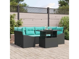 Vidaxl Conjunto De Sofá De Jardim 7 Unid. Preto E Azul