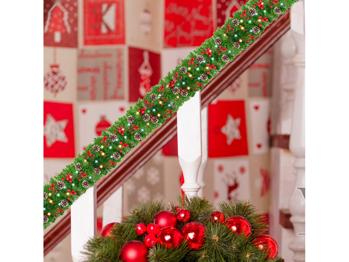 Guirlanda De Natal Criptografada (com Design De Luzes) (decoração Com Pinhas E Bagas Vermelhas) Eoocoo
