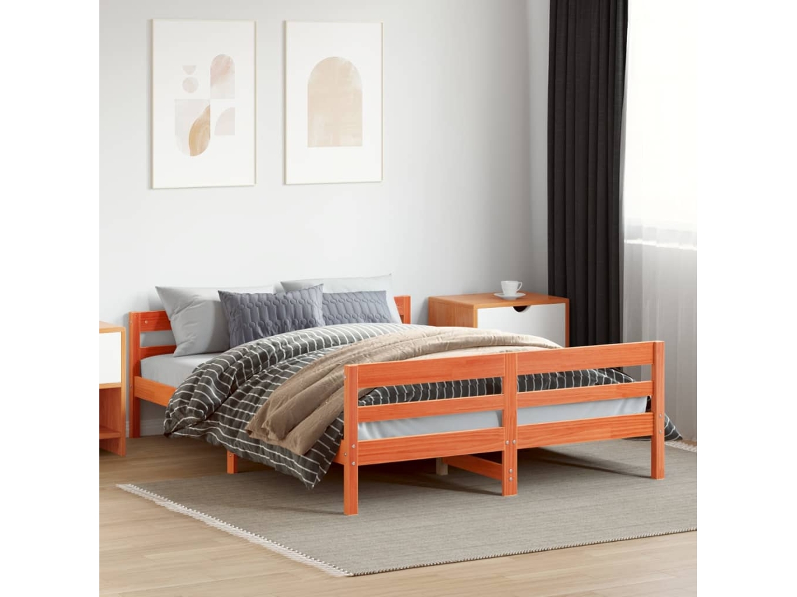 Vidaxl Cama Sem Colchão 120x200 Cm Madeira Pinho Maciça Castanho mel