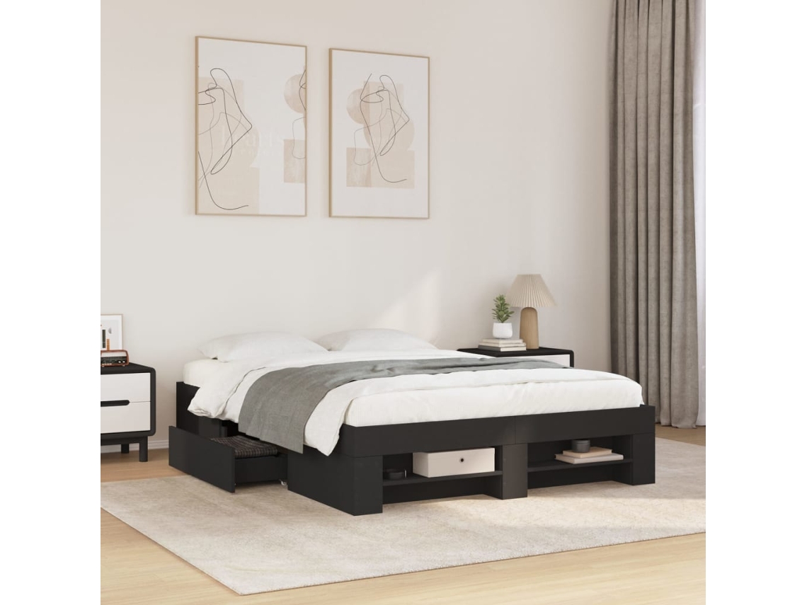 Vidaxl Estrutura De Cama 135x190 Cm Derivados De Madeira Preto