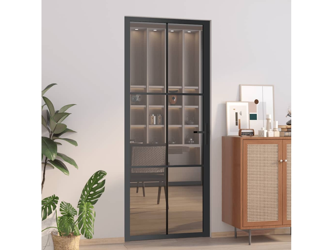 Vidaxl Porta De Interior 83x201,5 Cm Vidro Esg E Alumínio Preto