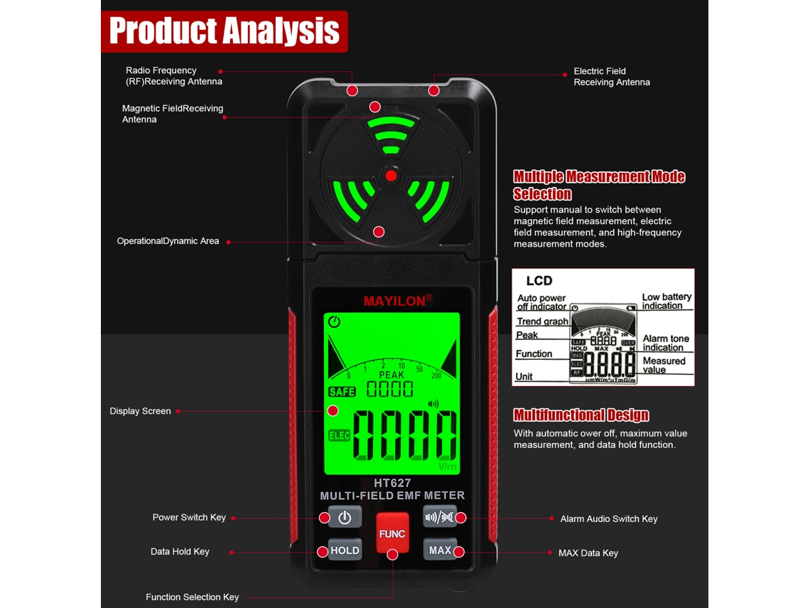Detector Emf Portátil Medidor De Radiación Electromagnética Multifuncional