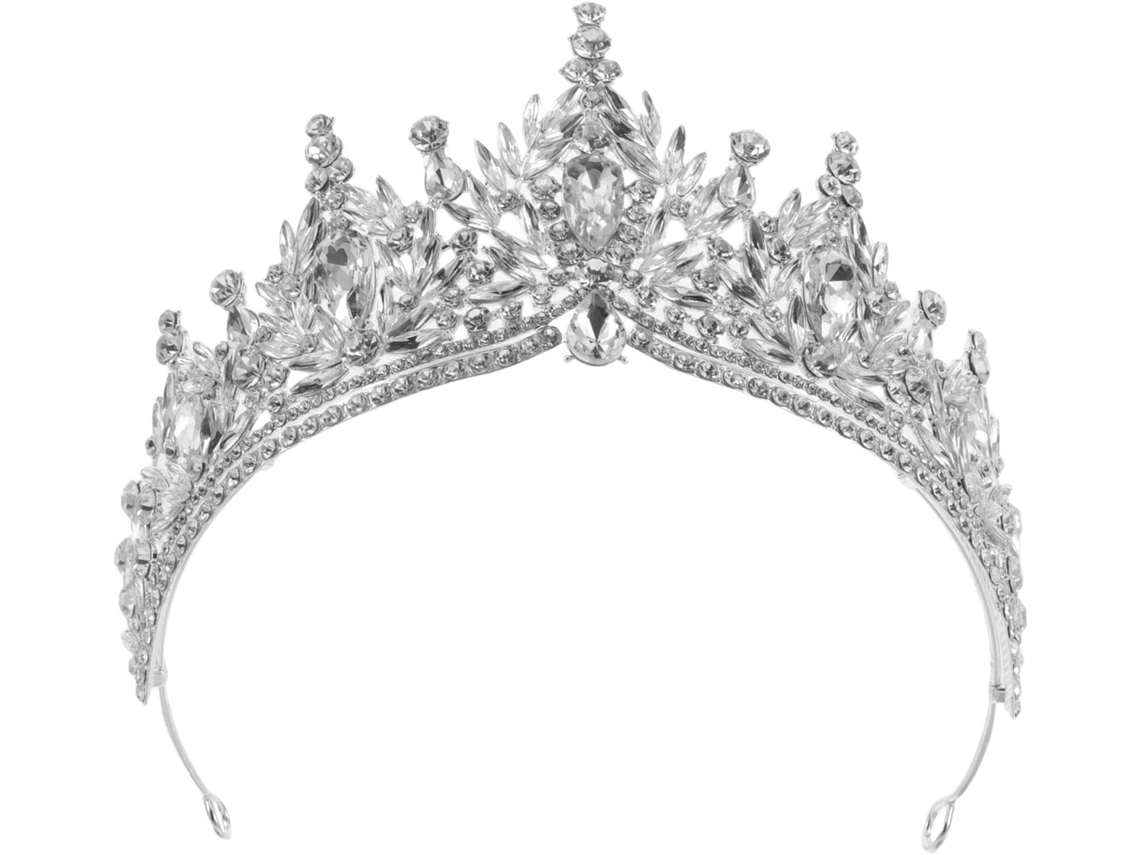Coroa De Noiva Barroca Nuobesty Em Liga De Prata Com Strass, Acessório Leve E Confortável.