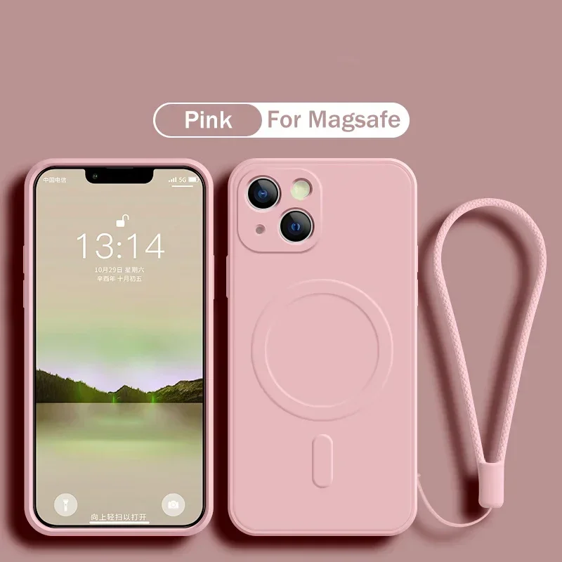 Capa De Celular Em Silicone Líquido (rosa Para Iphone 14), Compatível Com Carregamento Sem Fio Magnético.