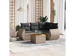 Vidaxl 5 Pcs Conjunto Sofás De Jardim C/ Almofadões Vime Pe Cinzento