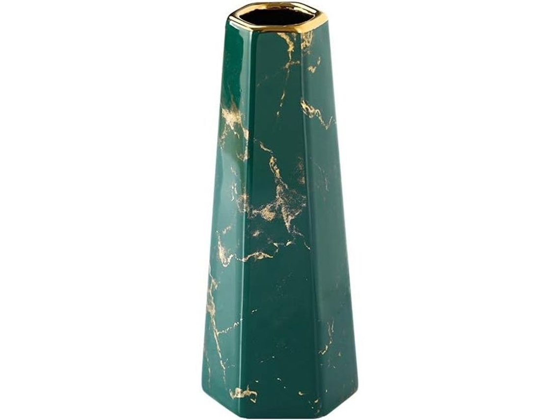 Vaso De Cerámica Mármol Verde Oro 20cm Diseño Alto Decorativo Para Hogar Fiesta Boda Centro Mesa