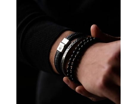 Pulseira Em Couro Preto Com Chevrons Marrons Foscos Rr M0019 S Tamanho 16,5 Cm S Rebelrose
