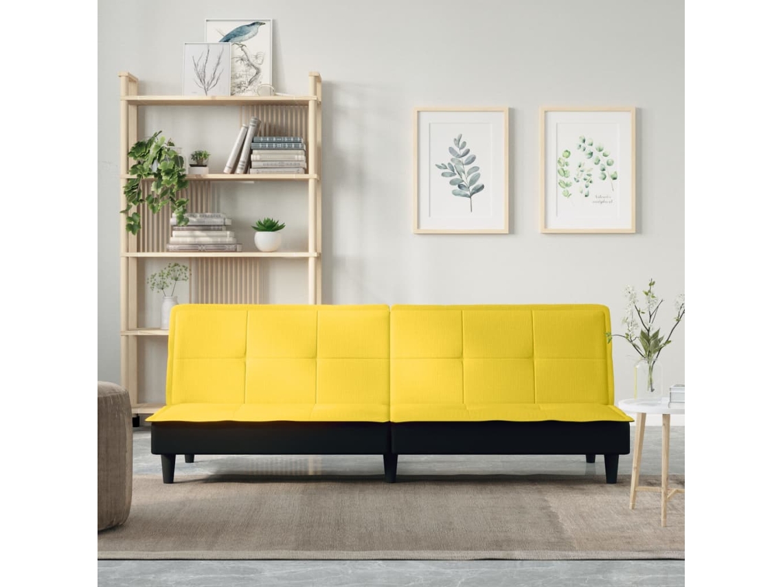 Vidaxl Sofá-cama Tecido Amarelo-claro