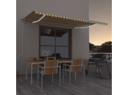 Vidaxl Toldo Retrátil Manual Com Led 500x350 Cm Amarelo E Branco