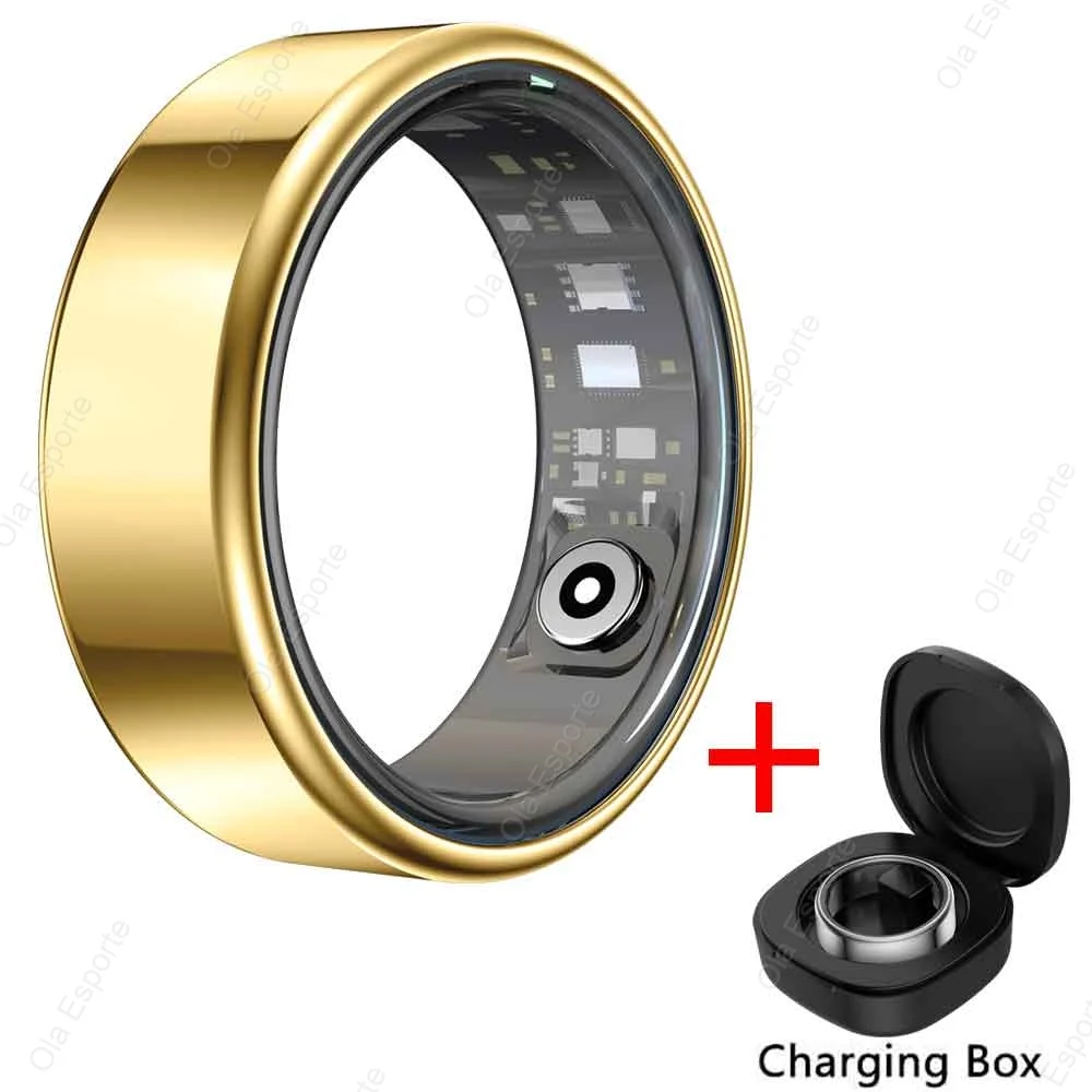 (dourado, Estojo De Carregamento, Tamanho 9) Anel Inteligente, Monitoramento De Frequência Cardíaca E Oxigenação Sanguínea, À Prova D'água.