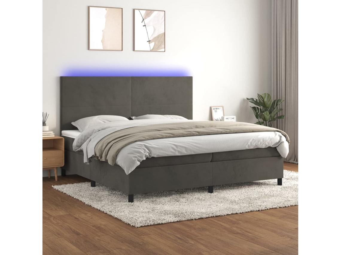 Vidaxl Cama Box Spring C/ Colchão/led 200x200cm Veludo Cinzento-escuro