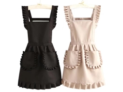 Conjunto De 2 Aventais - Avental De Cozinha - Roupa De Trabalho Para Restaurante - Avental De Culinária - Nylon - Preto E Bege