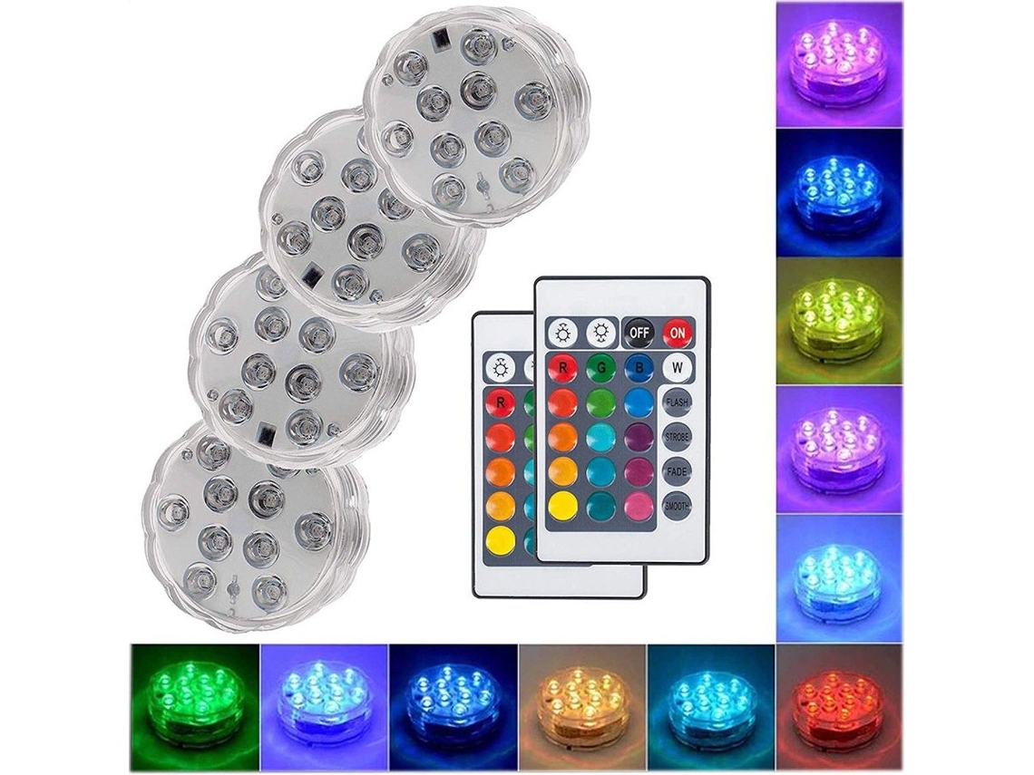 Refletor de Mergulho Led para Piscina Jardim com 4 Leds, 2 Controles Remotos, Funciona a Bateria, Un BRILVIBERA