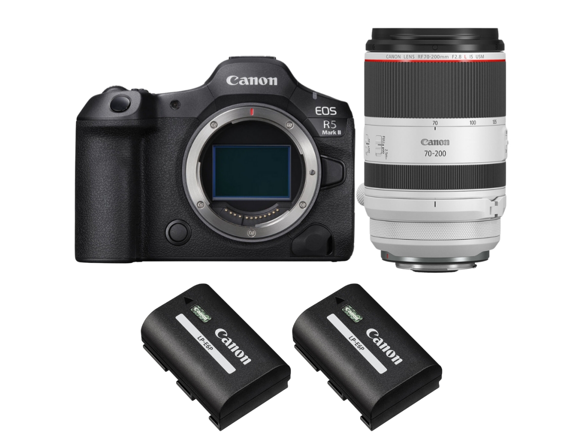 Eos R5 Mark Ii + Rf 70 200mm F/2.8 L Is Usm + 2 Canon Lp e6p + Ebook “20 Dicas para Fotos Que Impressionam” CANON
