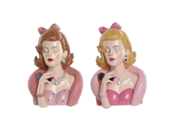 Figura Decorativa Home Esprit Amarelo Castanho Cor De Rosa Mulher 21,5 X 17,5 X 29 Cm (2 Unidades)