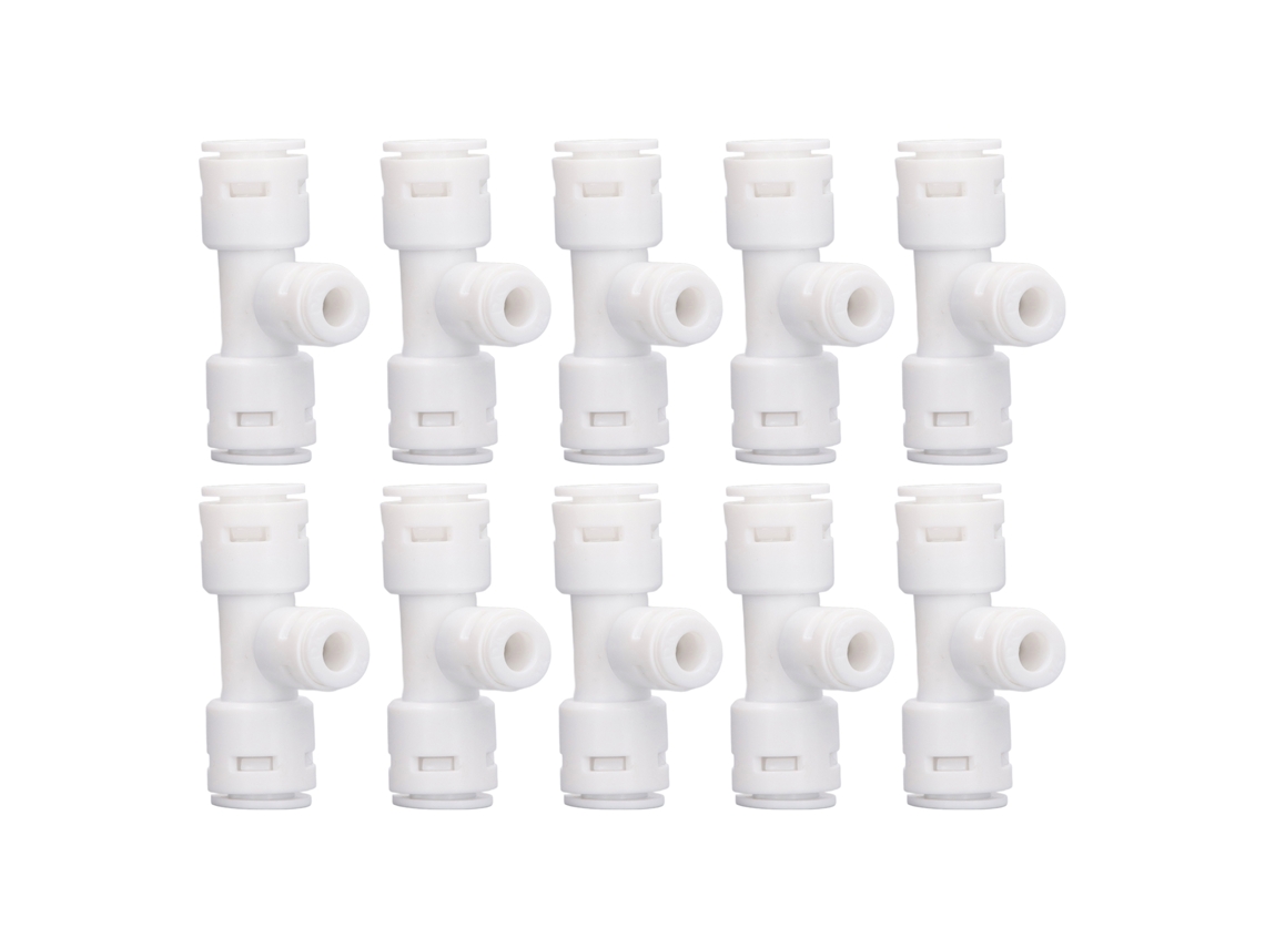 10 Conectores T De Tubo 3 Vias 1/4 E 3/8 Polegada Pp Alimentar Para Purificador De Água