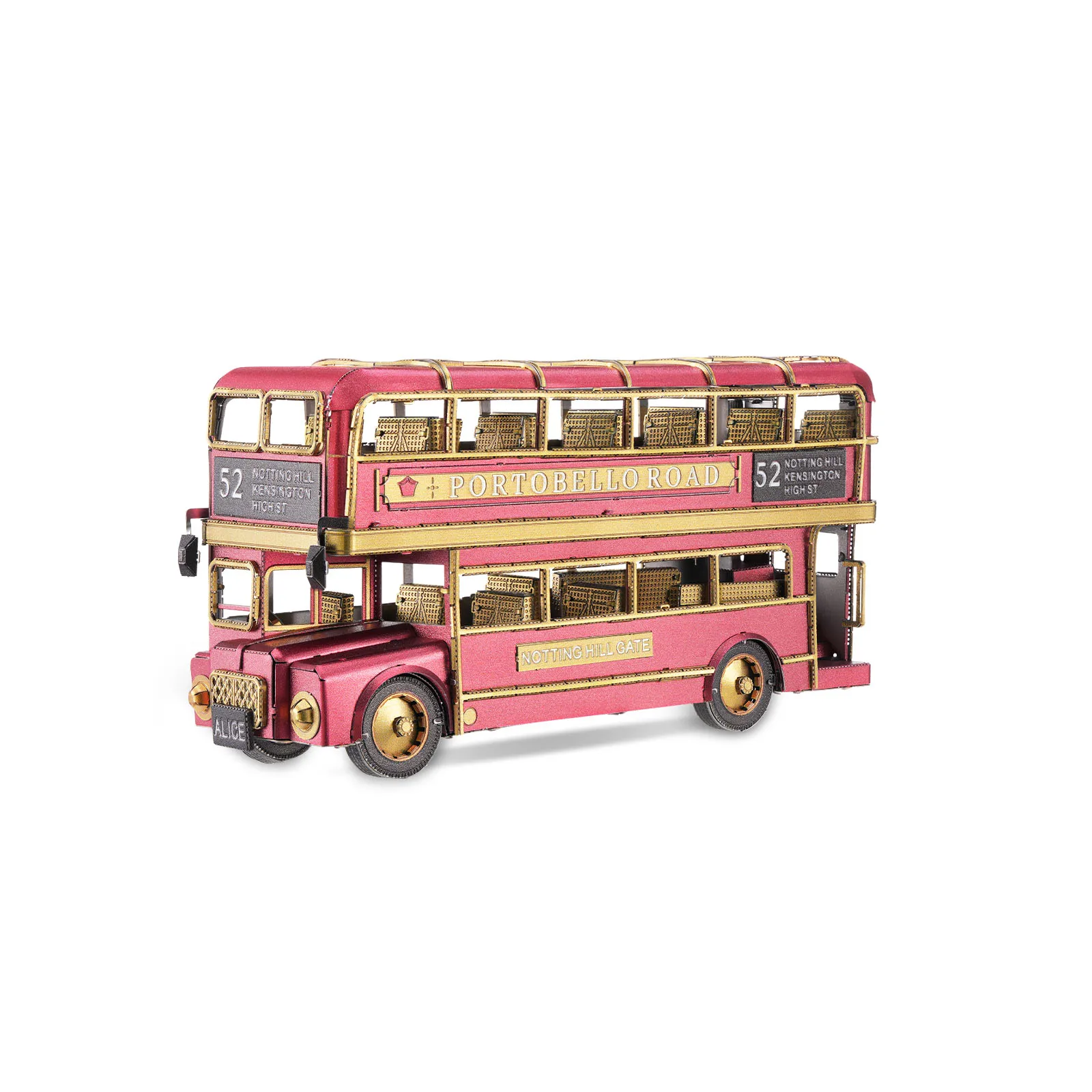 Kit De Modelo 3d Em Metal (rosa) - Ônibus De Dois Andares - Quebra-cabeça 3d - Faça Você Mesmo - Blocos De Montar