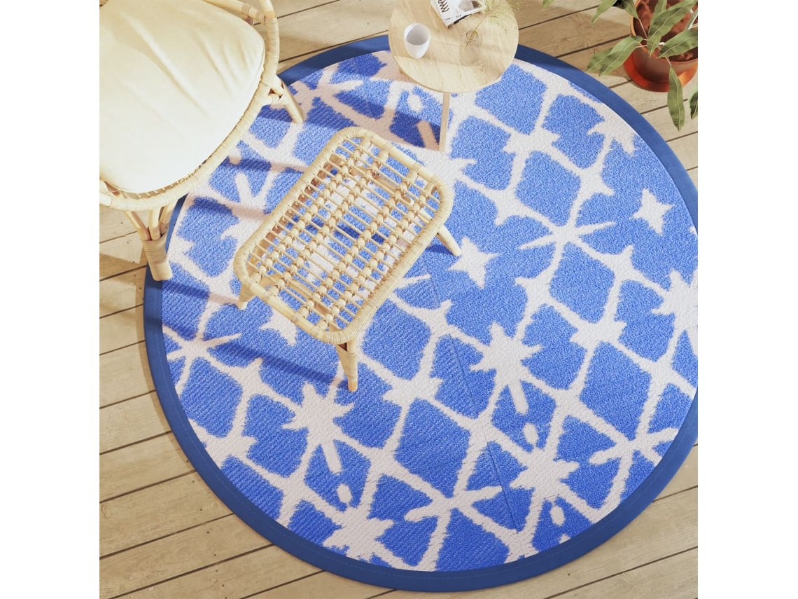 Vidaxl Tapete De Exterior Ø160 Cm Arakil Pp Azul E Branco