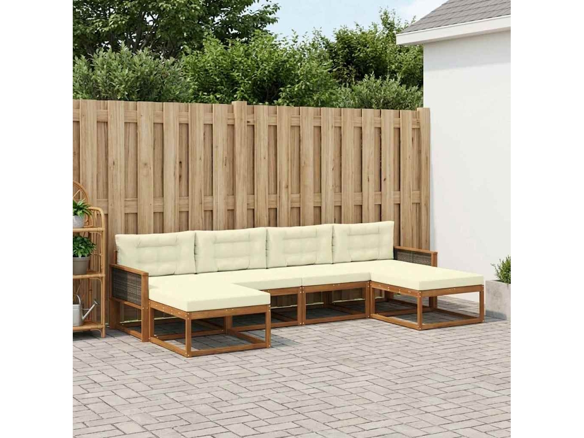 Vidaxl Conjunto De Sofás Para Exterior 6 Pcs Natural E Creme