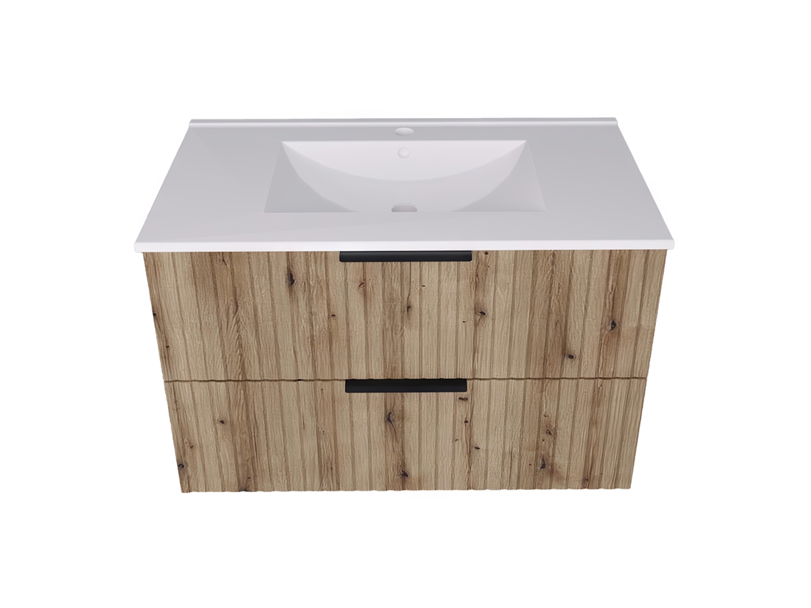 Móvel Banheiro Com Pia Veppenssan Com 2 Gavetas 81x47x52 Cm Carvalho [EN.CASA]