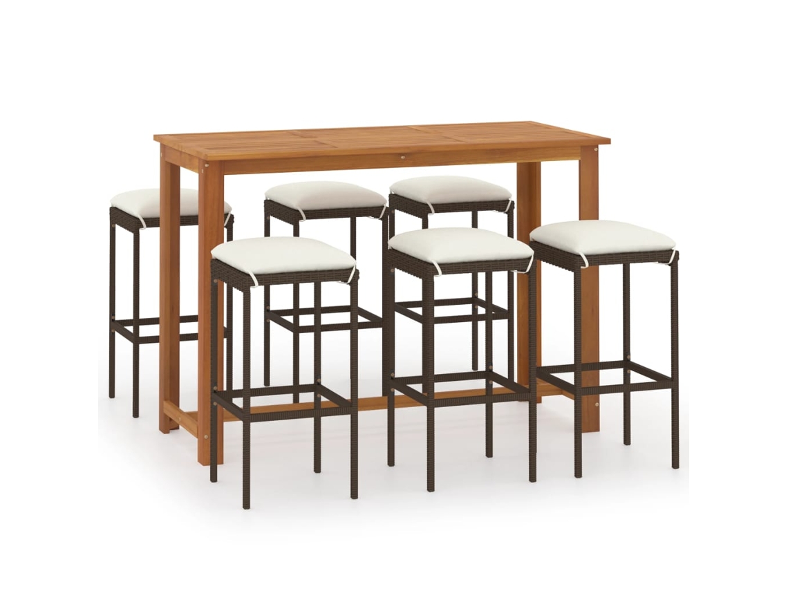 Maison Exclusive - 7 Pcs Conjunto De Bar P/ Jardim Com Almofadões Castanho