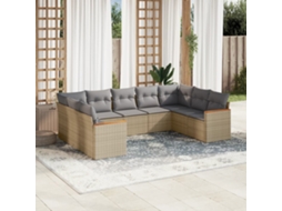 Vidaxl 9 Pcs Conj. Sofás Jardim C/ Almofadões Vime Pe Bege Misturado