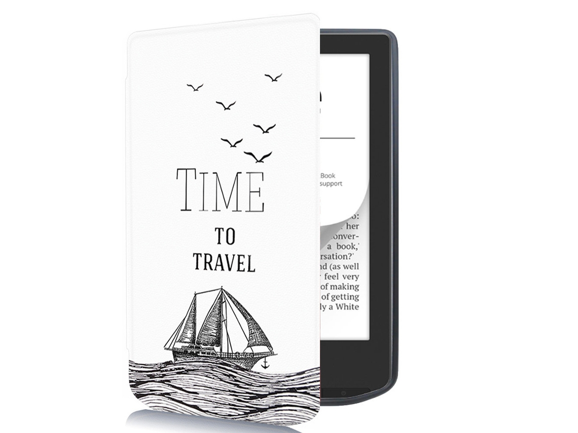 Capa Panoona Para Pocketbook Verse 629, Leve, Fina E Resistente A Impactos, Em Pele Premium Branco