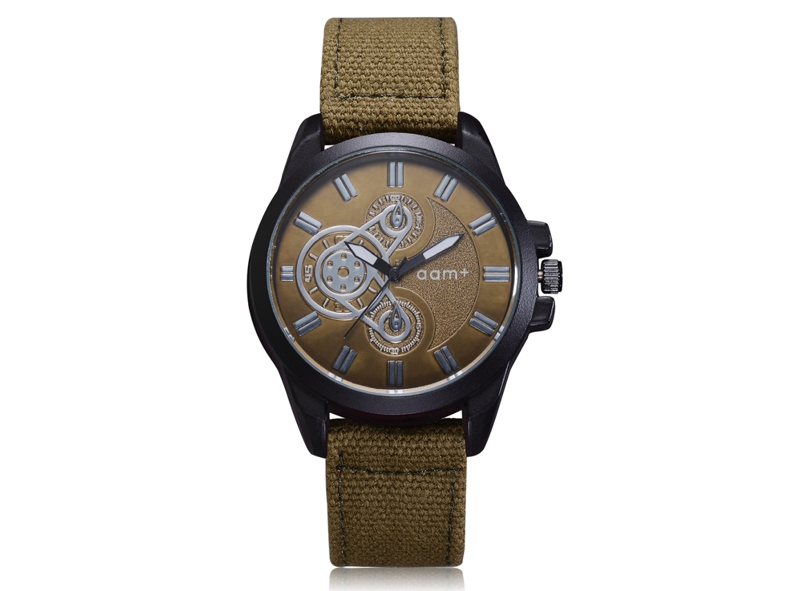 Relógio masculino casual esportivo de quartzo com pulseira de lona e numerais romanos (verde)