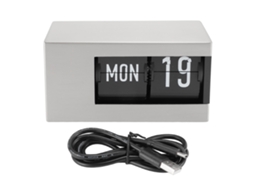 Relógio de mesa digital Baok com página virada, elegante e decorativo, para casa ou escritório, com calendário, prateado.