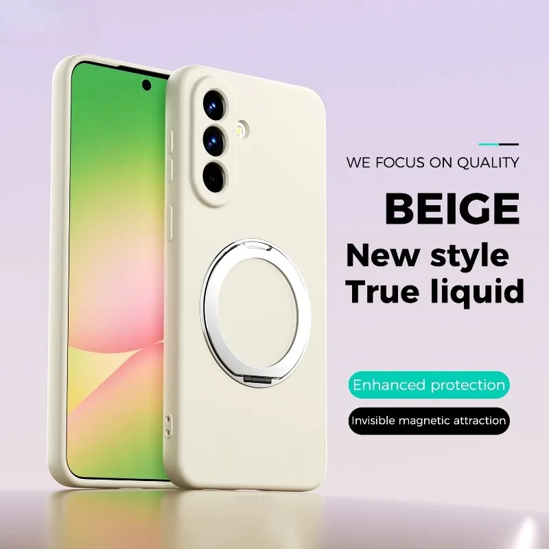 (bege, Galaxy S26 Ultra) Capa Para Celular Com Suporte De Anel Giratório 360°, Material De Silicone Líquido, Capa Protetora À Prova De Choque