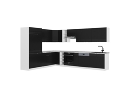 Cozinha Em Ângulo Fame-line, 347x257cm, Pt Mármore, Preto Listrado/branco, Branco, Vicco
