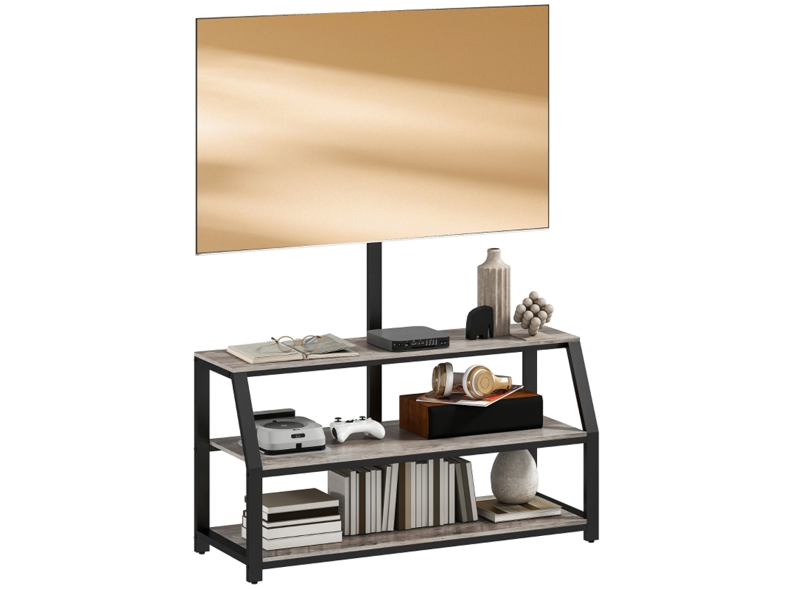 Suporte Para Tv Até 72 Polegadas Com 2 Prateleiras, Cinza, Dimensões 110x43x150cm, Ideal Para Sua Sala De Estar