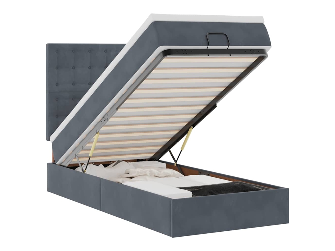 Estrutura Cama Otomana com Colchões Veludo Cinzento Escuro MAISON EXCLUSIVE (80x200 cm)
