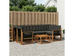 Vidaxl Conjunto De Sofás Para Exterior 7 Pcs Natural E Preto