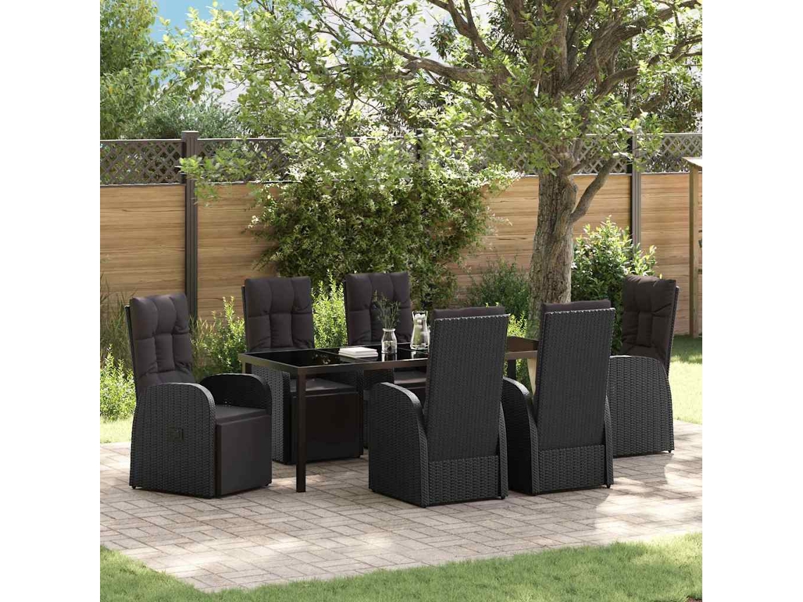 Vidaxl Conjunto De Jantar Para Jardim 7 Unid. Preto Vime Pe