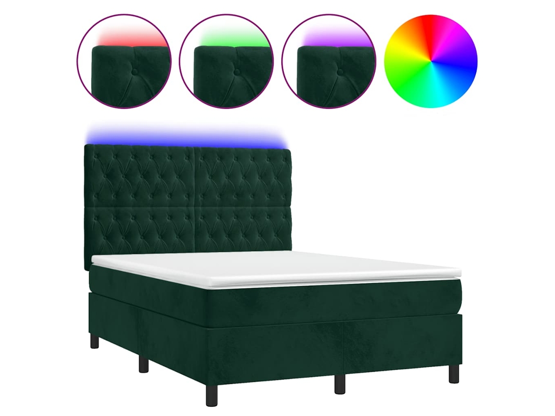 Cama Box Spring com Colchão LED Veludo Verde Escuro MAISON EXCLUSIVE (140x200 cm)