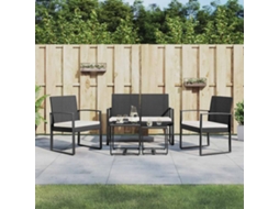 Vidaxl 5 Pcs Conjunto De Jantar P/ Jardim C/ Almofadões Vime Pp Preto