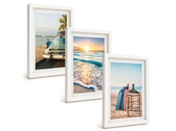 Conjunto De Pinturas Férias, Pôr Do Sol Em Miami Moldura Branca Quadros Para A Sala De Estar Espelharte (3 Peças 20x30 Cm)