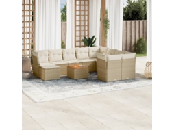 Vidaxl 11 Pcs Conjunto Sofás De Jardim C/ Almofadões Vime Pe Bege