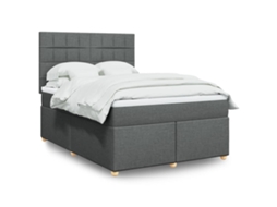 Vidaxl Cama Com Molas/colchão 140x190 Cm Tecido Cinzento-escuro