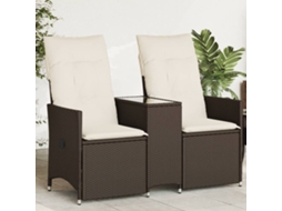 Vidaxl Sofá De Jardim Reclinável 2 Lugares Com Mesa Vime Pe Castanho