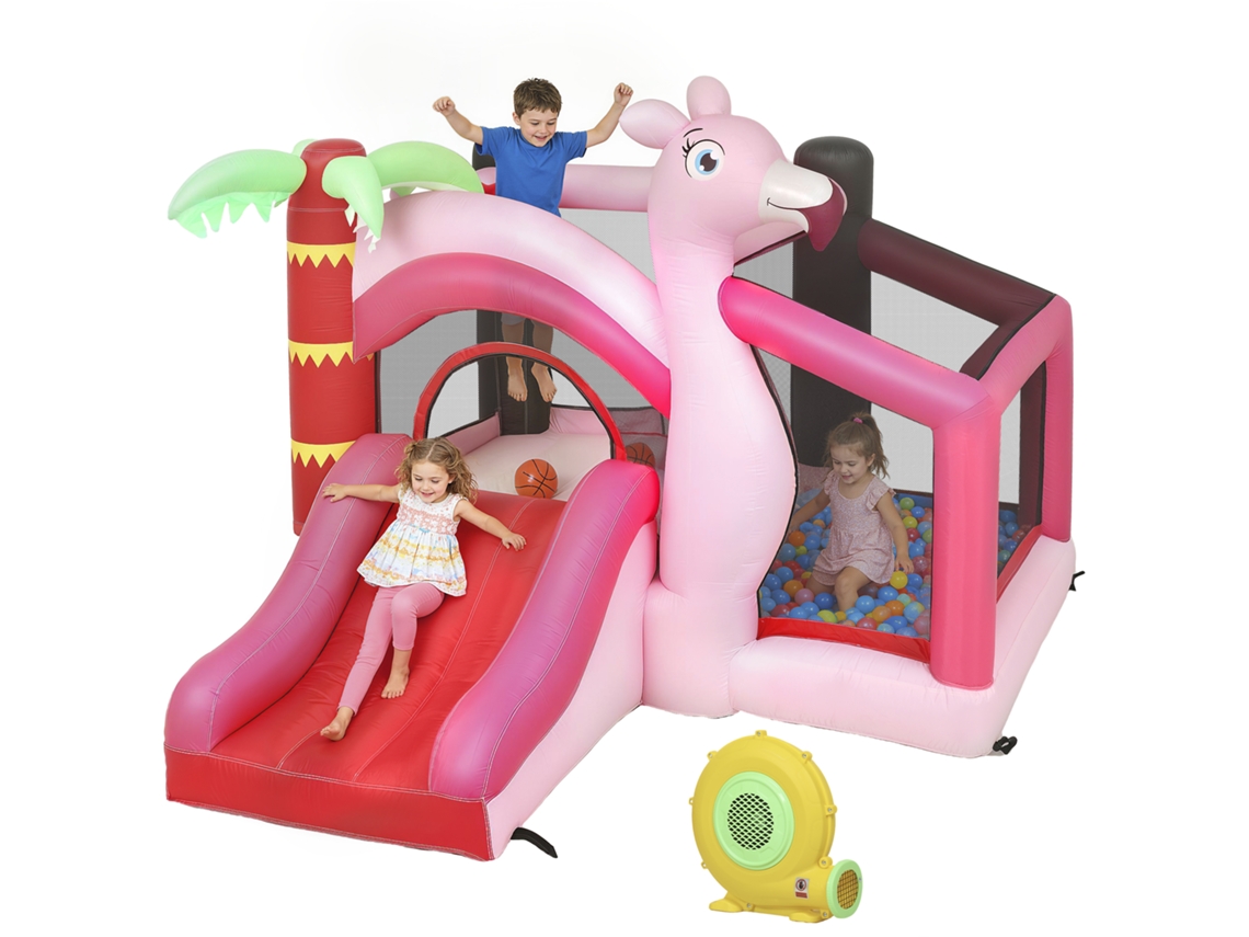 Castelo Inflável Infantil com Soprador, Escorregador, Cama Elástica, Piscina de Bolinhas e Cesta de Basquete . (255 X 230 X 196 Cm)