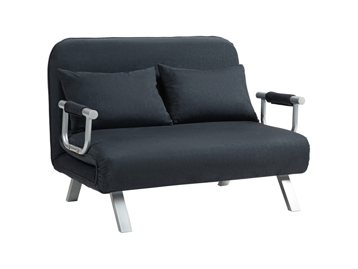 Sofá-cama Com 5 Ajustes, Revestimento Em Imitação De Camurça, Estrutura De Aço, Almofadas Inclusas, Preto.