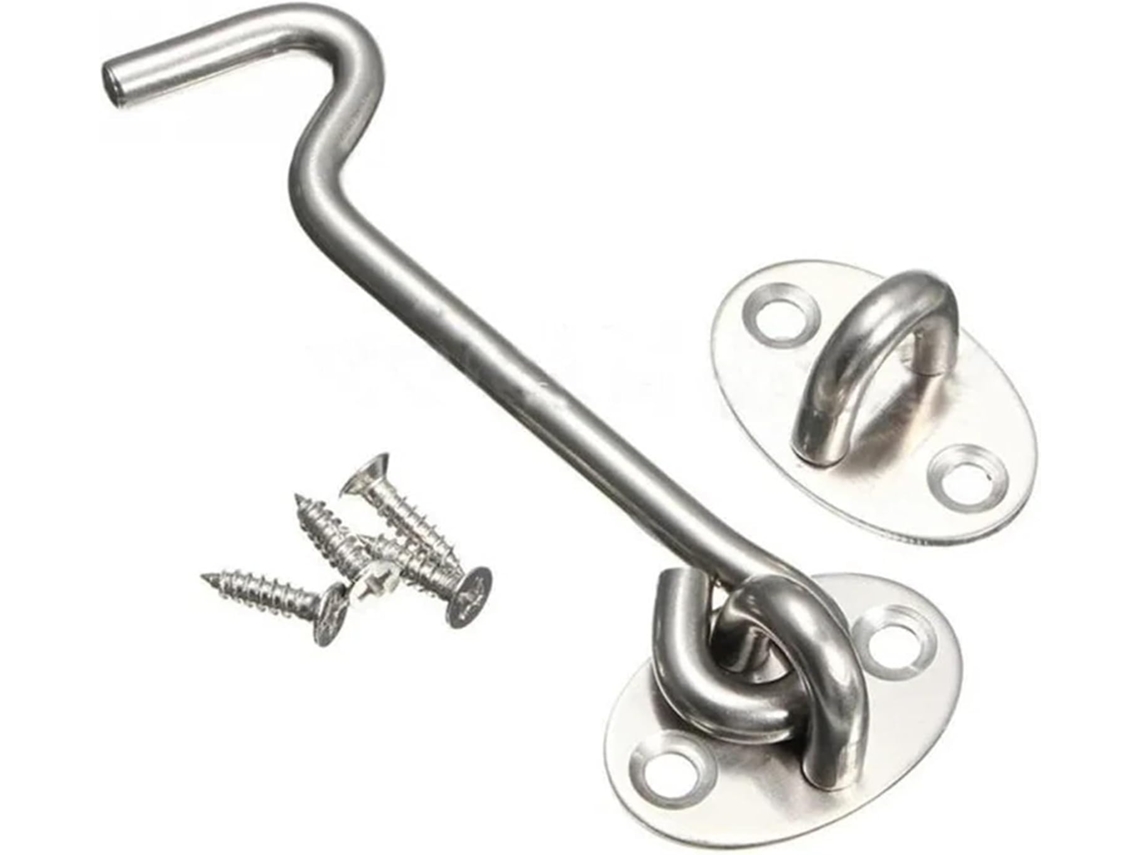 Fecho Para Porta De Celeiro, Fecho De Gancho E Olhal, Aço Inoxidável Prateado Para Cabine, Vários Tamanhos, 5 Peças 4 Polegadas