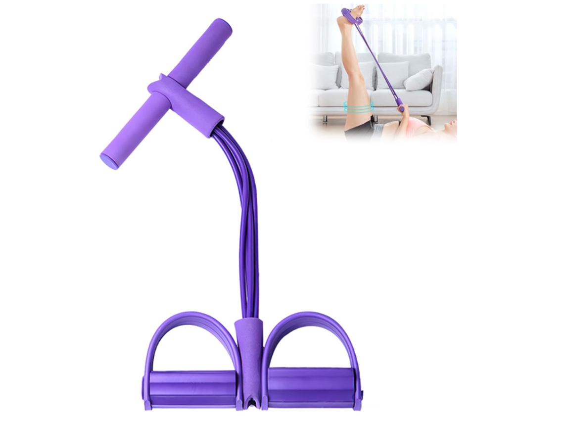 Banda De Resistência Pedal Com Tubo Quádruplo – Treinador Abdominal – Banda Fitness Multifunções – Exercícios Abdominais – Látex/plástico – Roxo