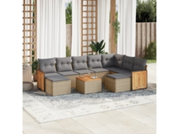 Vidaxl 10 Pcs Conjunto De Sofás P/ Jardim Com Almofadões Vime Pe Bege