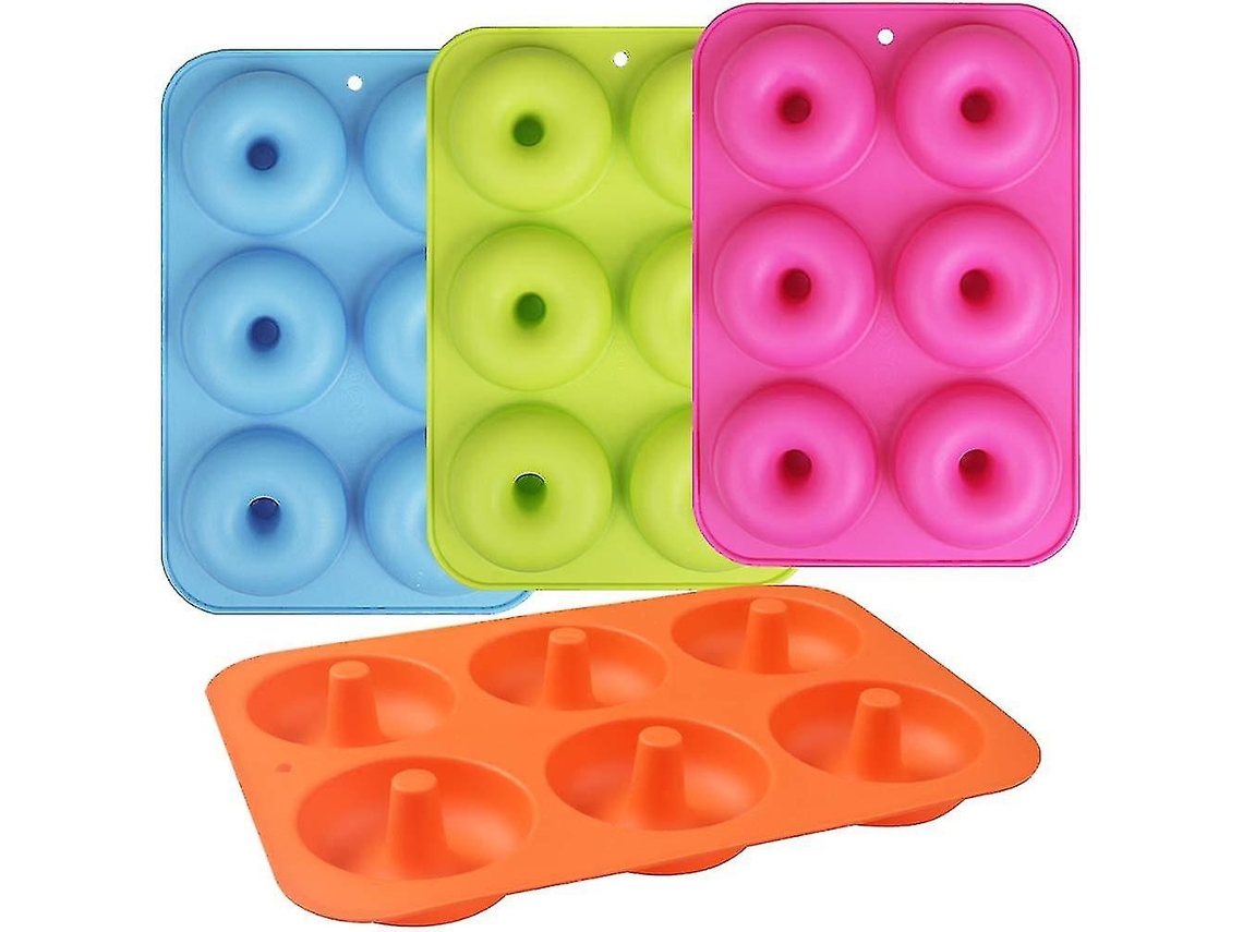 Molde de Silicona para Donuts, 6 Cavidades Antiaderente, Lote de 4 para Donuts, Rosquillas Y Pasteles