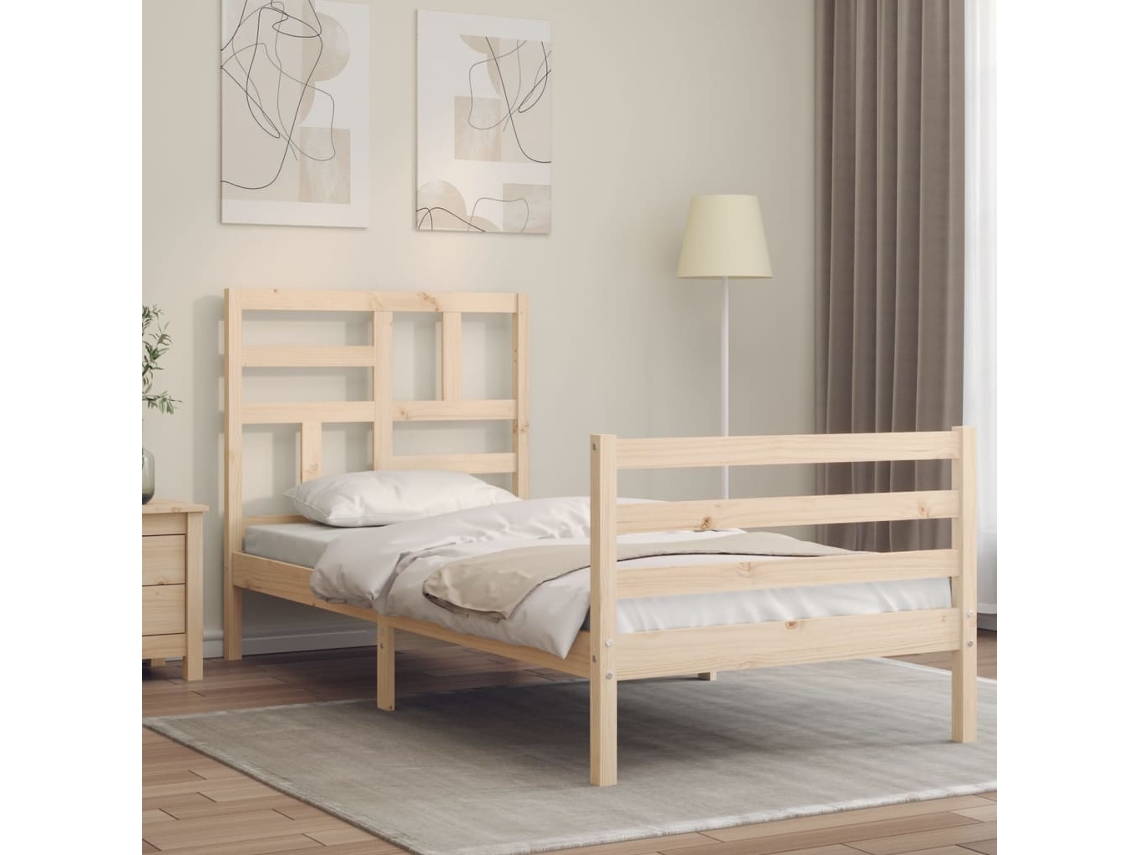 Vidaxl Estrutura De Cama Com Cabeceira 100x200 Cm Madeira Maciça