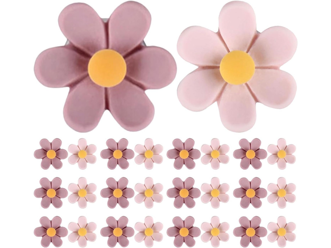 50 Tachinhas Decorativas em Plástico e Metal, com Formato Tridimensional de Flores, Ideais para Cortiça Squares e